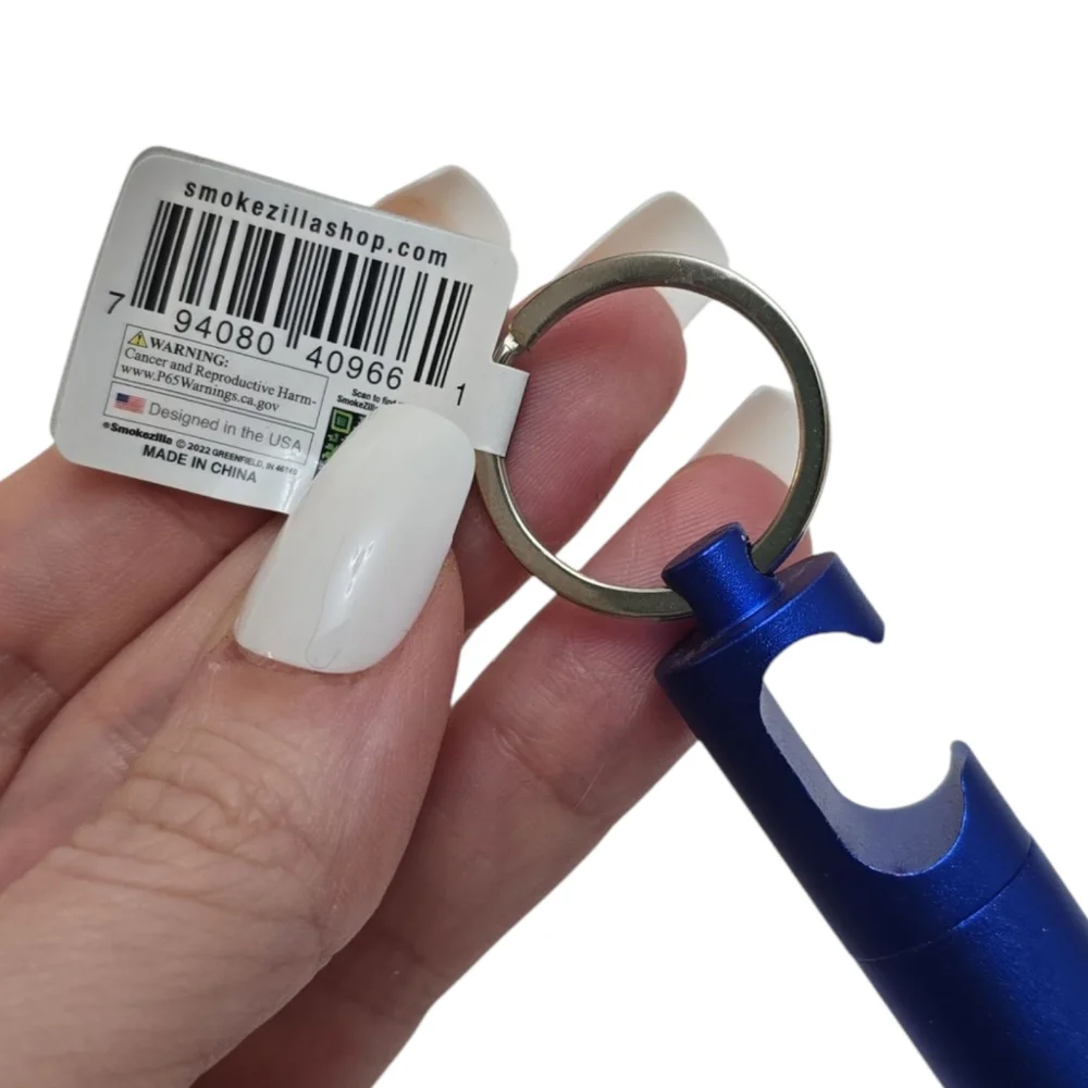 NWT Smokezilla Storage Tube Container Keychain with Bottle Opener Metallic Blue